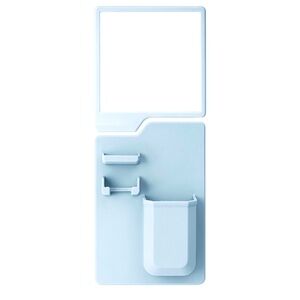 Stick On wall Mirror Bath  shower caddy Beard  Shaving station - Blue NWTS